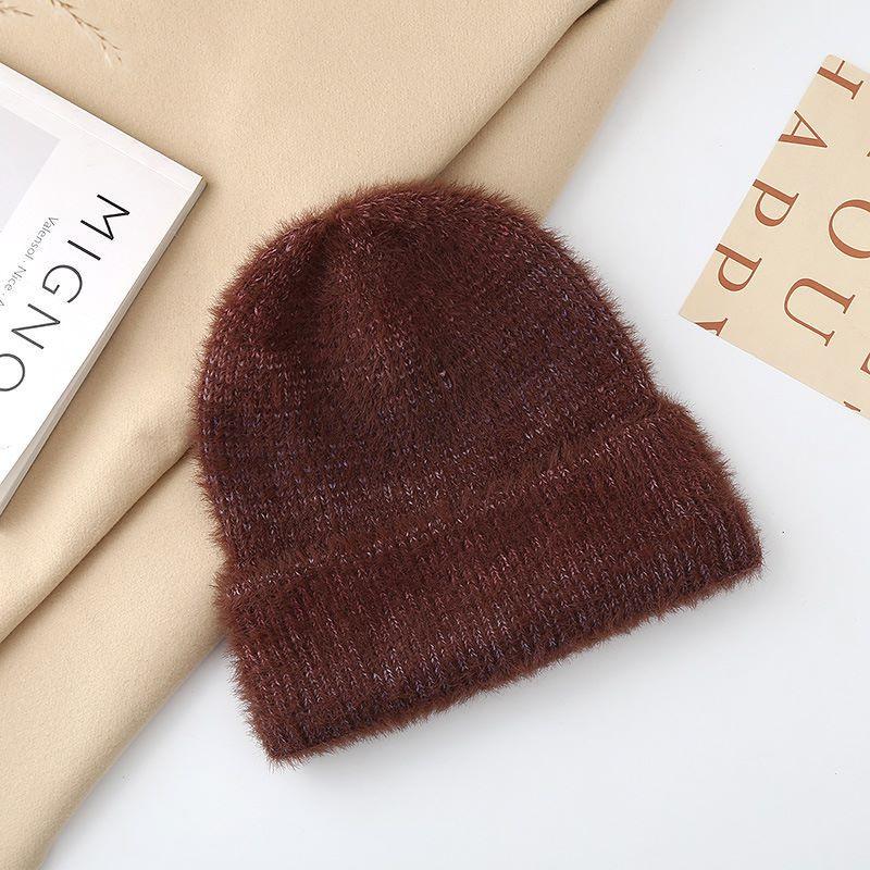 New wool hats women and women autumn and winter new imitation mink ear protector cold hat showing small face gradual change color warm knitted hat