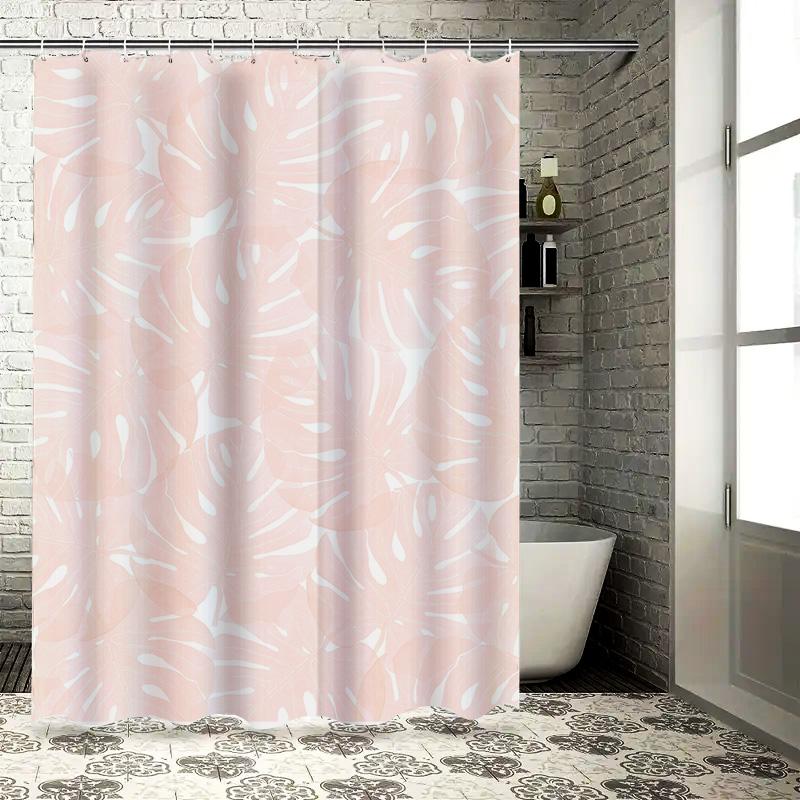 

Pink White Monstera Leaf Shower Curtain For Bathroom Decor Modern Floral Pattern Waterproof Fabric Customizable Size (240X180Cm) W60H190(CM)-1 Pcs