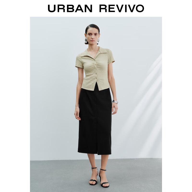 UR 2025 Autumn Women's Pleated Slim Lapel T-shirt