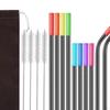 16 Pieces Metal Straws, Colorful Travel with Cleaning Brush Stainless Steel Straw Set Reusable