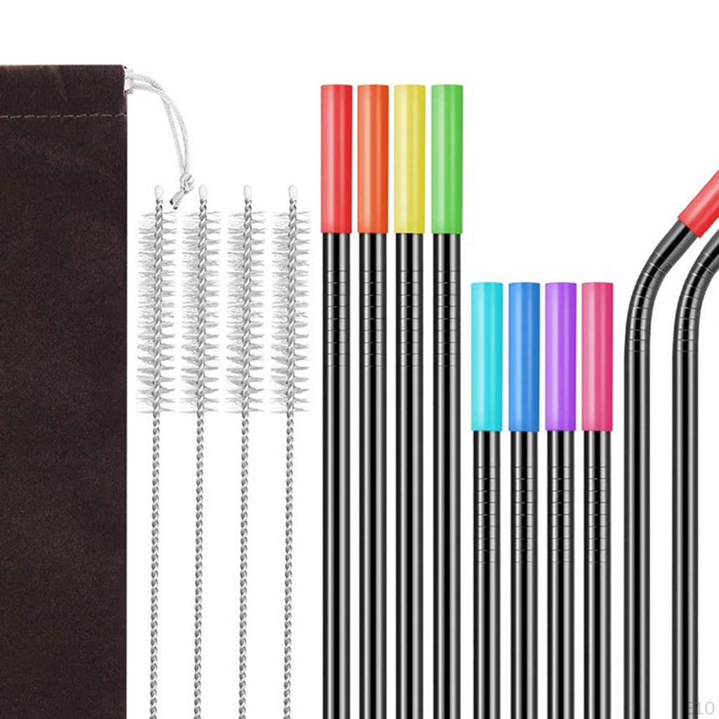 16 Pieces Metal Straws, Colorful Travel with Cleaning Brush Stainless Steel Straw Set Reusable