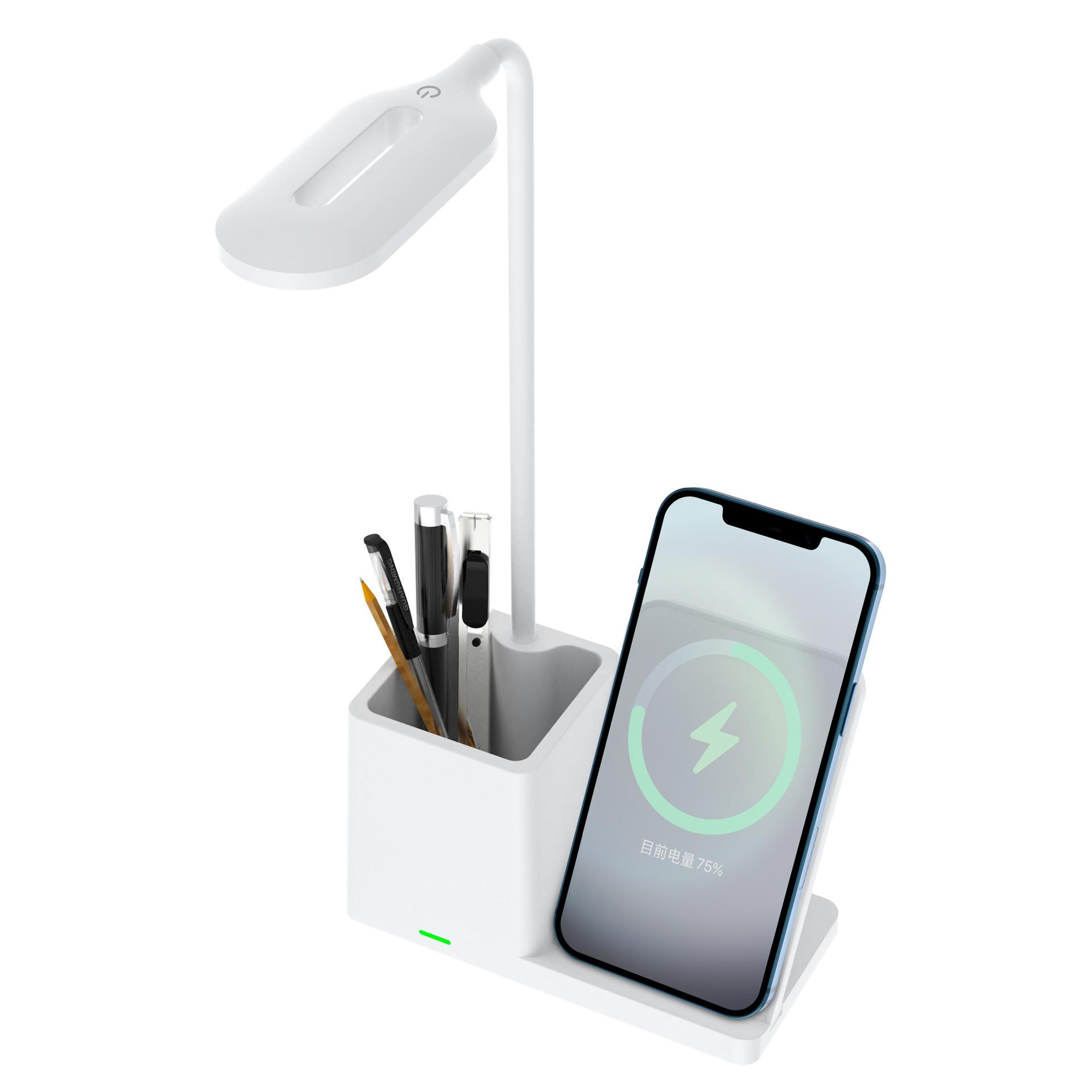 

HT-330 3-in-1 15W Phone Holder Wireless Charger Pen Holder Gooseneck LED Table Lamp White