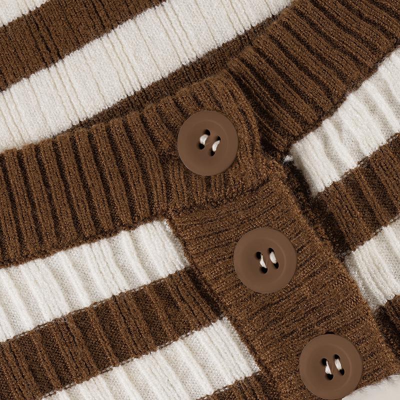 European & American Retro U-Neck Color Block Stripe Knit Sweater - Women's Casual Long Sleeve Top
