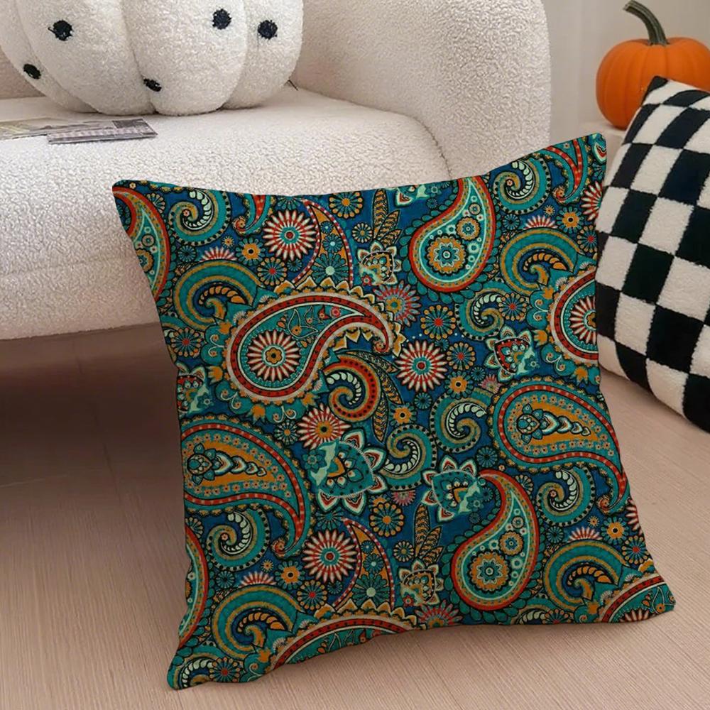 Painted Design P-Paisleys Cushion Cover Throw Pillow Cover Hidden Button Durable Polyester Chair Cushion