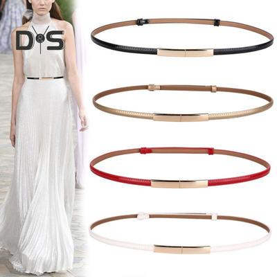 Faux Leather Women Belt Adjustable Thin Design Snap Button Waistband Decorative Dress Belt Garment Accessories
