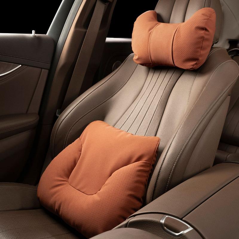 Luxury Suede Comfortable Car Neck Pillows Soft Car Waist Pillow Travel Auto Accessories Car Headrest and Lumbar Support Cushion