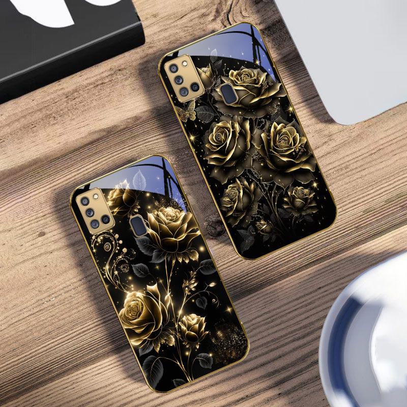 Jewel like brilliance For Samsung A 31 32 A33 A34 35 14 A15 13 16 25 26 50 52 53 54 55 56 70 71 72 73 Golden glass phone case