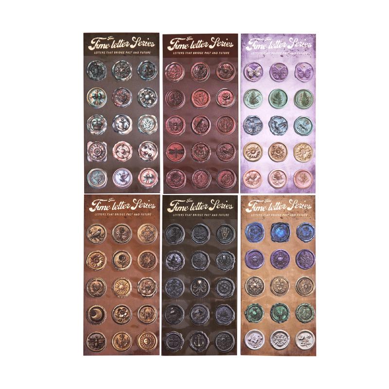 Time Letter 3D Stickers: Retro Faux Wax Seal, Embossed for DIY Journal, Diary, and Collage Decor.