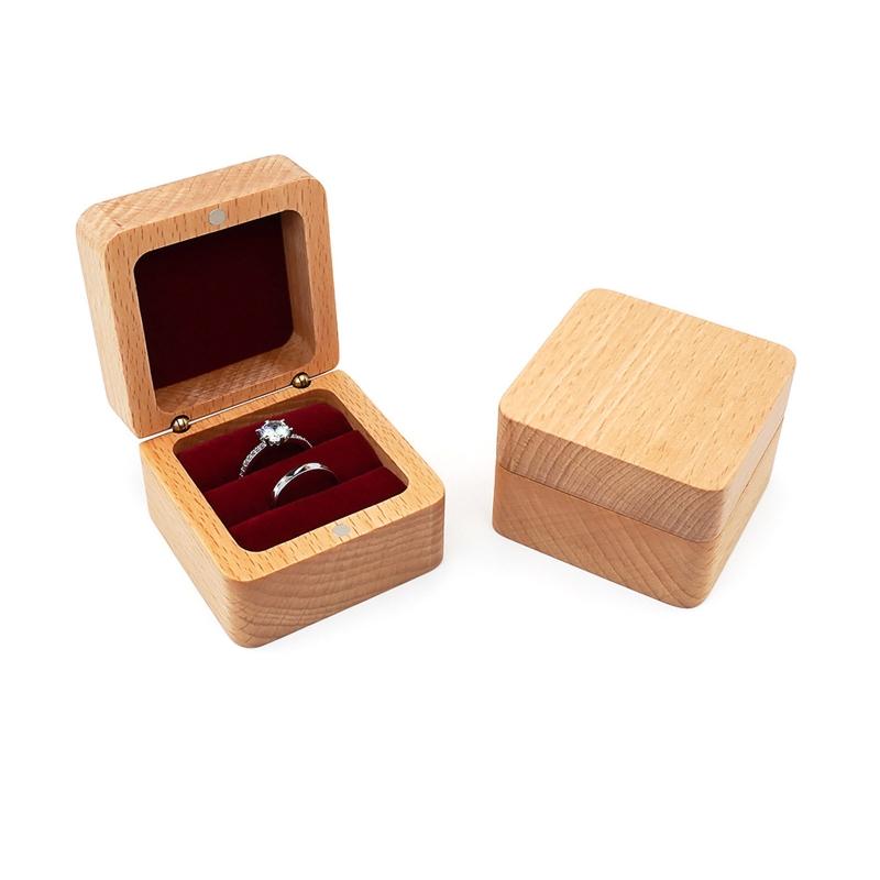 Natural Wooden Flip Ring Box Walnut Small Jewelry Display Box Engagement Wedding Jewelry Gift Box Easy To Carry