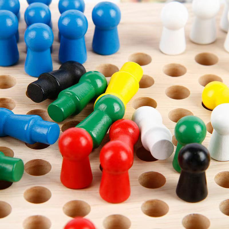 Children's Hexagonal Jump Checkers & Nine Men's Morris Wooden Puzzle Toy - Perfect Table Game Gift