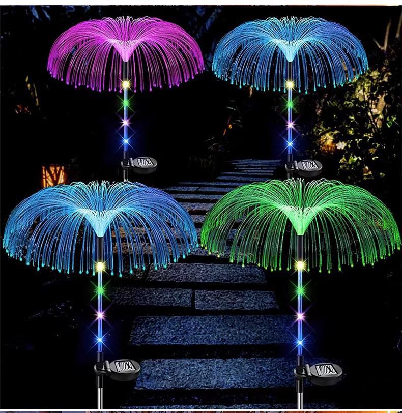 Colorful LED Solar Jellyfish Fiber Optic Garden Lights - Decorative Courtyard and Lawn String Lights