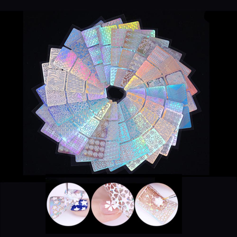 24 buc. Autocolant laser gol pentru unghii Gel de unghii Lac Vârf Folie de transfer Stampila 3D pentru unghii Stea inimii