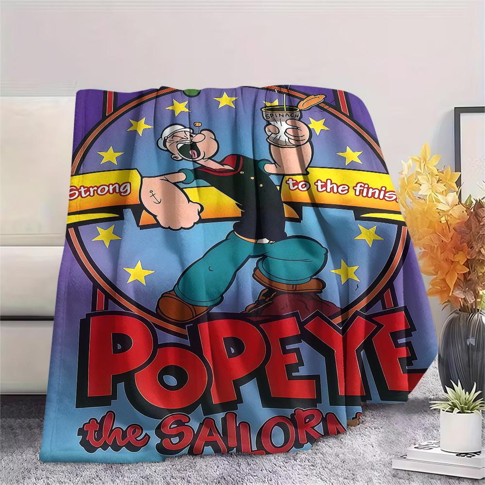 1PC Popeye Print Flannel Blanket, High quality Comfortable for All Seasons, Home Decor, Warmth and Comfort, Perfect for Christmas Gifts