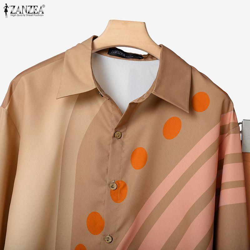 ZANZEA Women Long Sleeve Print Blouse and Pants Casual Two Piece Suit Sets