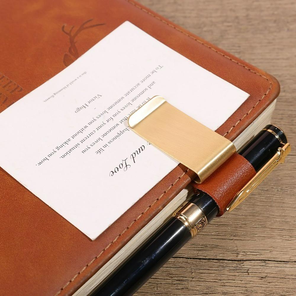 Handmade Leather and Brass Pen Holder Clip for Travelers Notebook Journal Stainless Steel Pen Loop Office Writing Supplies