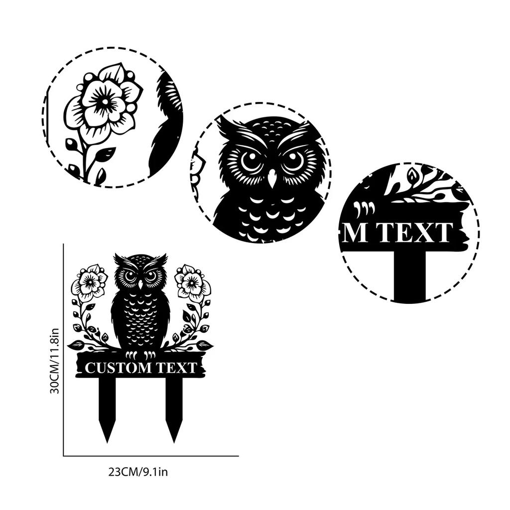 Metal Garden Decor Owl Flower Sign, Personalized Yard Art Outdoor Gift for Mom, Rustproof Metal Stake