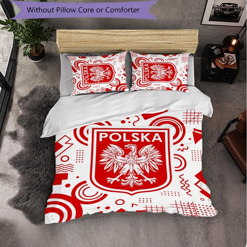 Poland Football Pattern 3 Pieces Bedding Set Soft Microfiber Duvet Cover with Pillow Cases for Bedroom