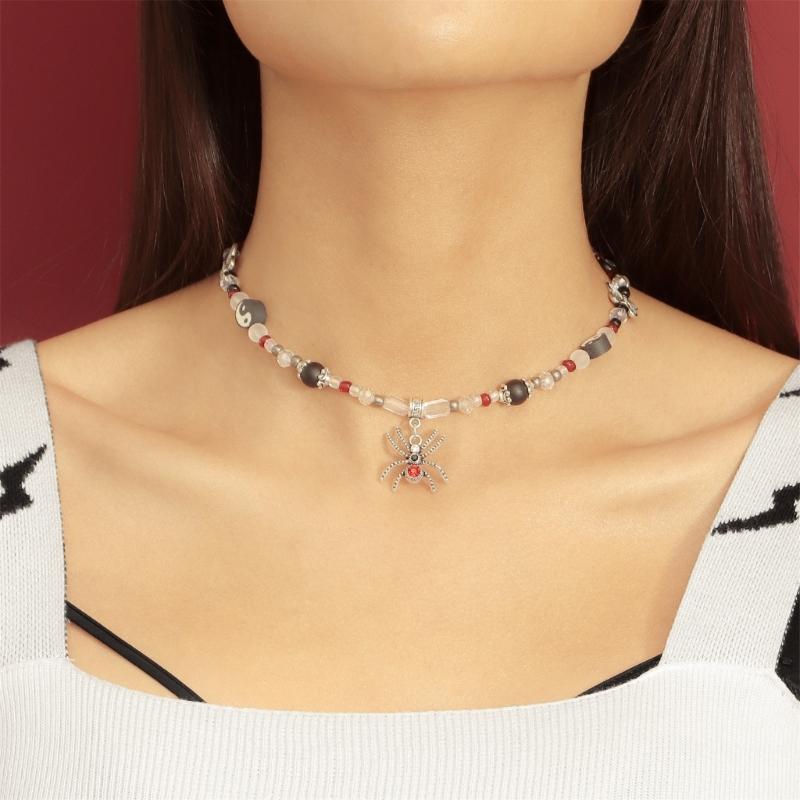 Diamonds Spiders Exaggerated Clavicle Chain Female Temperament Handmade Beaded All-matched Crystal Stone Necklace