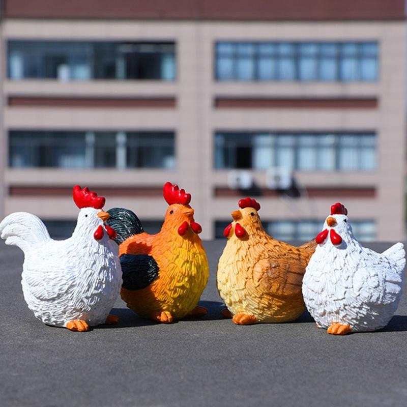 2PCS Miniature Chicken And Resin Figurines Ornaments For Farmhouse Decoration Or Home Office Mini Animal Figures