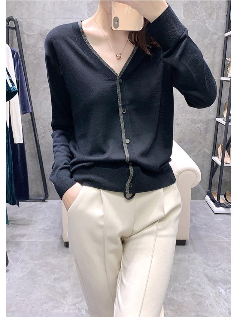 

Женский кардиган с V-образным вырезом - Приталенный, Свободный крой, Короткая шерстяная верхняя одежда на весну и осень, Универсальный базовый слой в корейском стиле XXL темно-синий