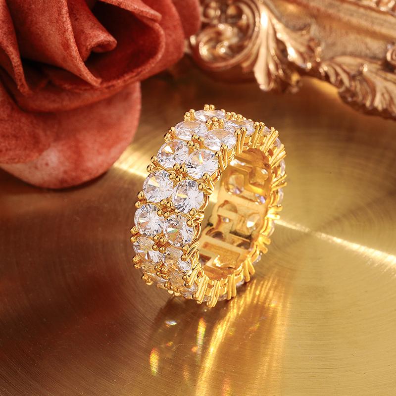 925 Sterling Silver Luxury Double Row White Zircon Ring For Ladies Wedding Party Birthday Fashion Jewelry Gift