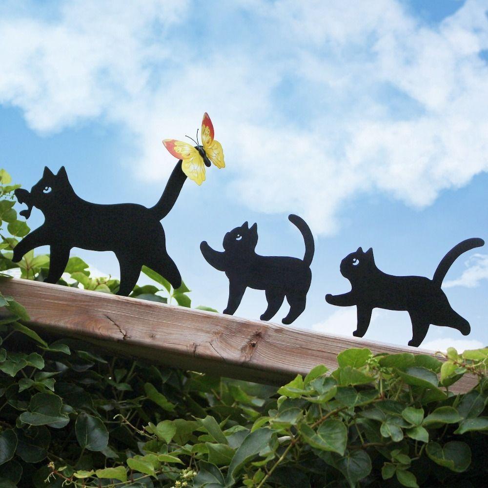 

3Pcs Set Cute Black Cat Silhouette Butterfly Decorative Animal Garden Ornaments for Lawn чёрный