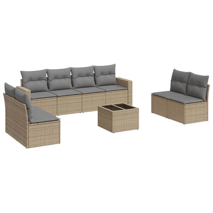 VidaXL Salon de jardin avec coussins 9 pcs beige résine tressée 3218849