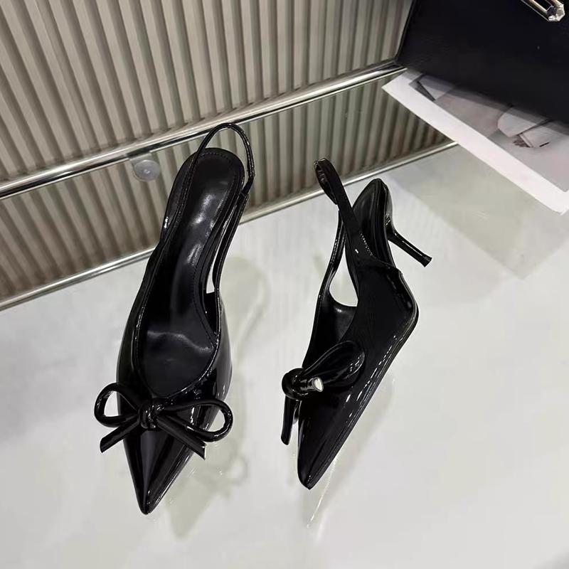 

Fashion Patent Red Black Bowknot Slingback Sandals Woman Brand Design Thin Heel Pumps Ladies Elegant Point Toe Stiletto Party Shoes 35