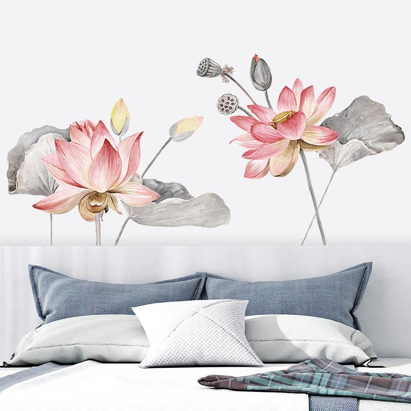 Lotus Flower Wall Sticker Self Adhesive Wallpaper for Living Room Bedroom Decor Sofa Background Wall Art Home Decoration