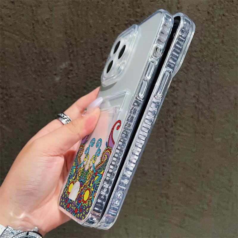 Card Slot Holder Silicone Wallet Pocket Case For Realme 10 C21 C21Y iPhone 14 16 15 Samsung A06 A16 A54 Infinix Note 30 Pro Cover Clear Phone Bumper