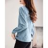 Elegante Blusa Primaverile Donna Retro Scollo a V Manica Lunga Legatura in Vita Rosso Cinese Camicia Sottile