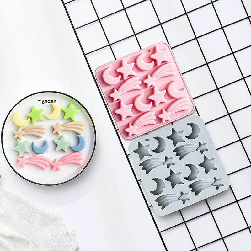 12 Cavity Five-Pointed Star Silicone Molds 3D Moon, Meteor, Fondant Candy Chocolate Mould Ice Grid Mold Cake Decor