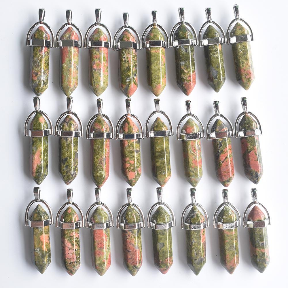 24pcs/lot Fashion quality assorted natural stone mixed pillar charms chakra Pendants & necklaces for making free