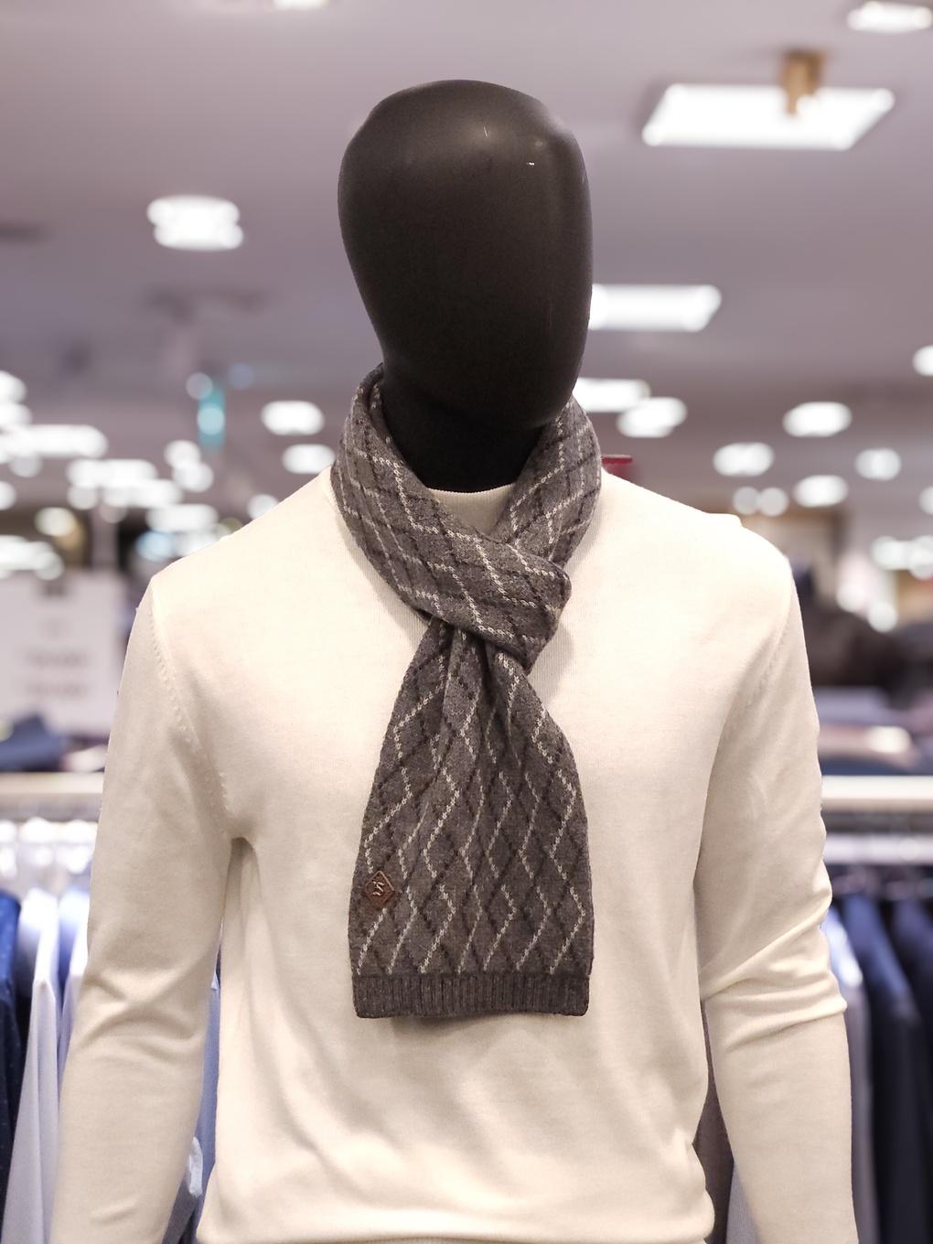 Basso Homme Мужской серый кашемировый шарф с узором аргайл gray