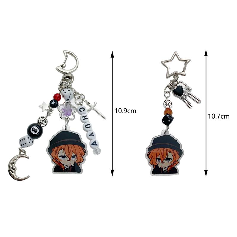Anime Bungo Stray Dogs Klíčenka Kreslená postava Dazai Osamu A Chuuya Přívěsek na klíče Dekorace na batoh Cosplay Dárky