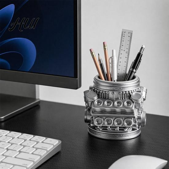 Retro Auto Engine Storage Holder Model Pen Pencil Holder, Creative Desk Organizer for Home Office, Workshop Desktop Accessory Stationery Gift
