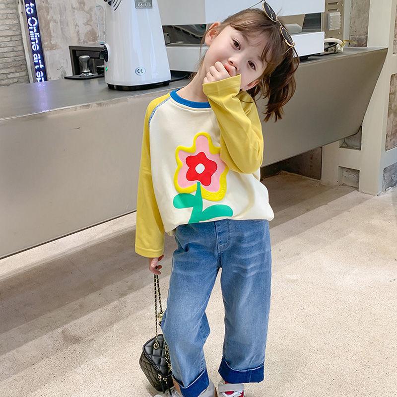 Girls Cotton Long Sleeve T Shirt Autumn Block Top For Kids Baby Comfortable Base Layer