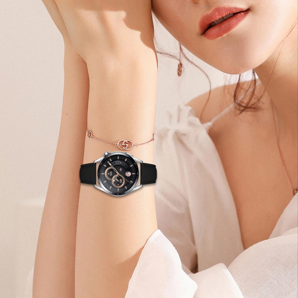 Replacement Strap for Samsung Galaxy Watch 46mm Litchi Texture PU Leather Watch Band with Metal Buckle