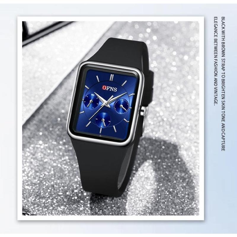 Fashion Women Men Watches Silicone Strap Creative Quartz Watch Square Watch Multi-function Clocks Wristwatch Gift