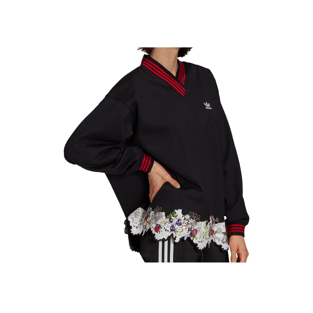 Adidas Originals Floralspitzen-Print Sport-Hoodie Damen Hoodies Schwarz H59031