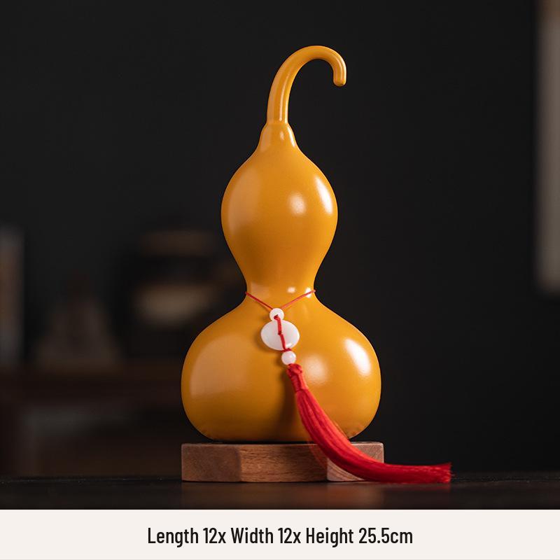 Yellow Clay Gourd Ceramic Ornament for Feng Shui: Fill Missing Corners In Southwest and Northeast, Enhance Gen Kun Palace, Balance Earth Elements.