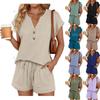 Ensemble short à taille à cordon et haut à col en V à manches courtes et boutonnage sur le devant pour femme Multi-couleurs
