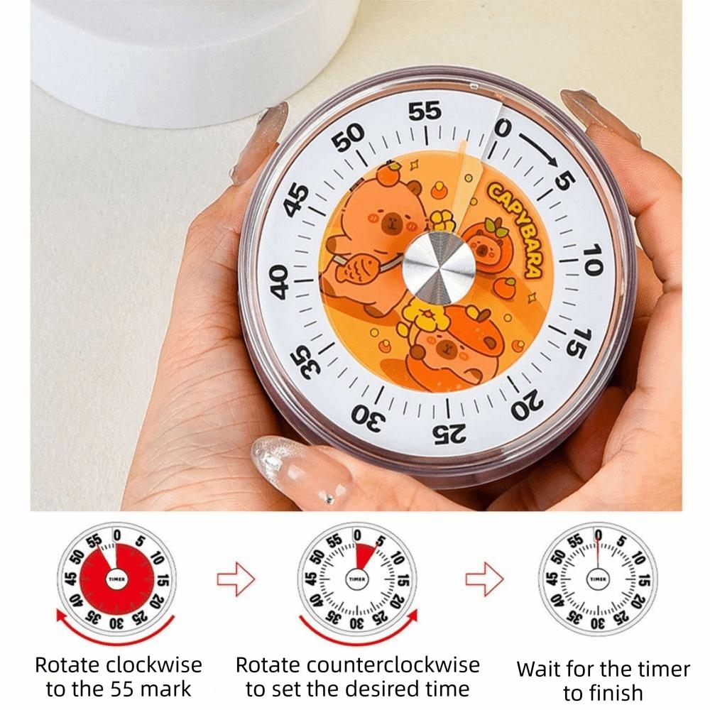 Silent Operation Mechanical Manual Digital Timer Magnetic Base Mechanical Timer Cartoon Capybara Countdown Timer Round Portable