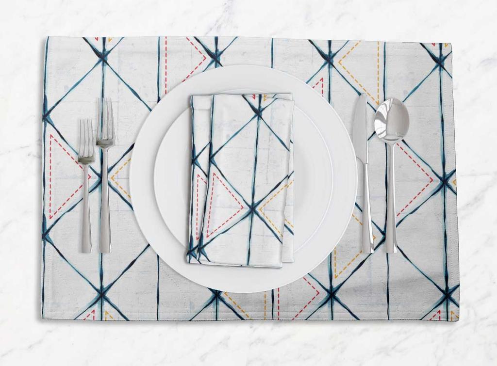 S4Sassy Blue Geometric Shibori Everyday Washable Placemats With Napkins Dining Table