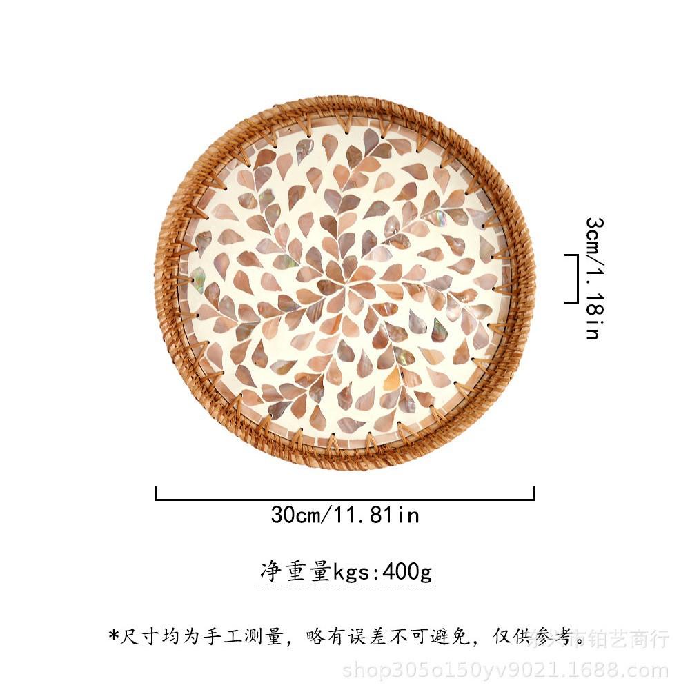 Color Shell Jewelry Cosmetics Food Teacup Storage Trays Handmade Rattan Fruit Dessert Bread Pans Round Rattan Decoration Trays