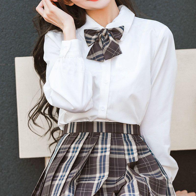 JK Academic Style Cream White Shirt - Autumn Top, Loose Fit, Plus Size, Long or Short Sleeve, Female Student Uniform