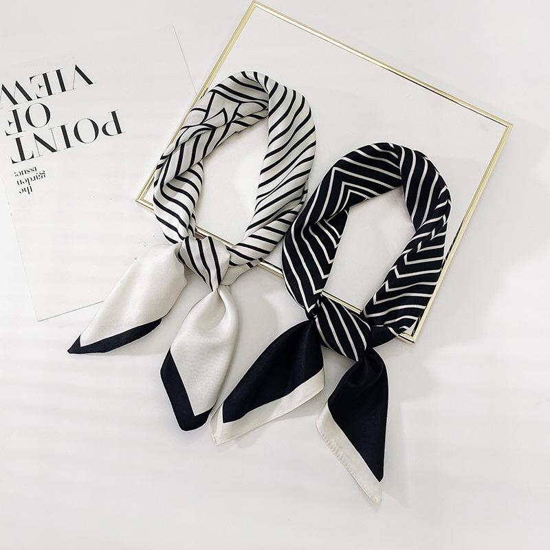 Полосатый шелковый шарф-повязка для волос 70*70CM . — фото 4