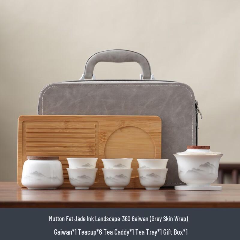 YIXI Mutton-fat Jade Style Ceramic Travel Tea Set
