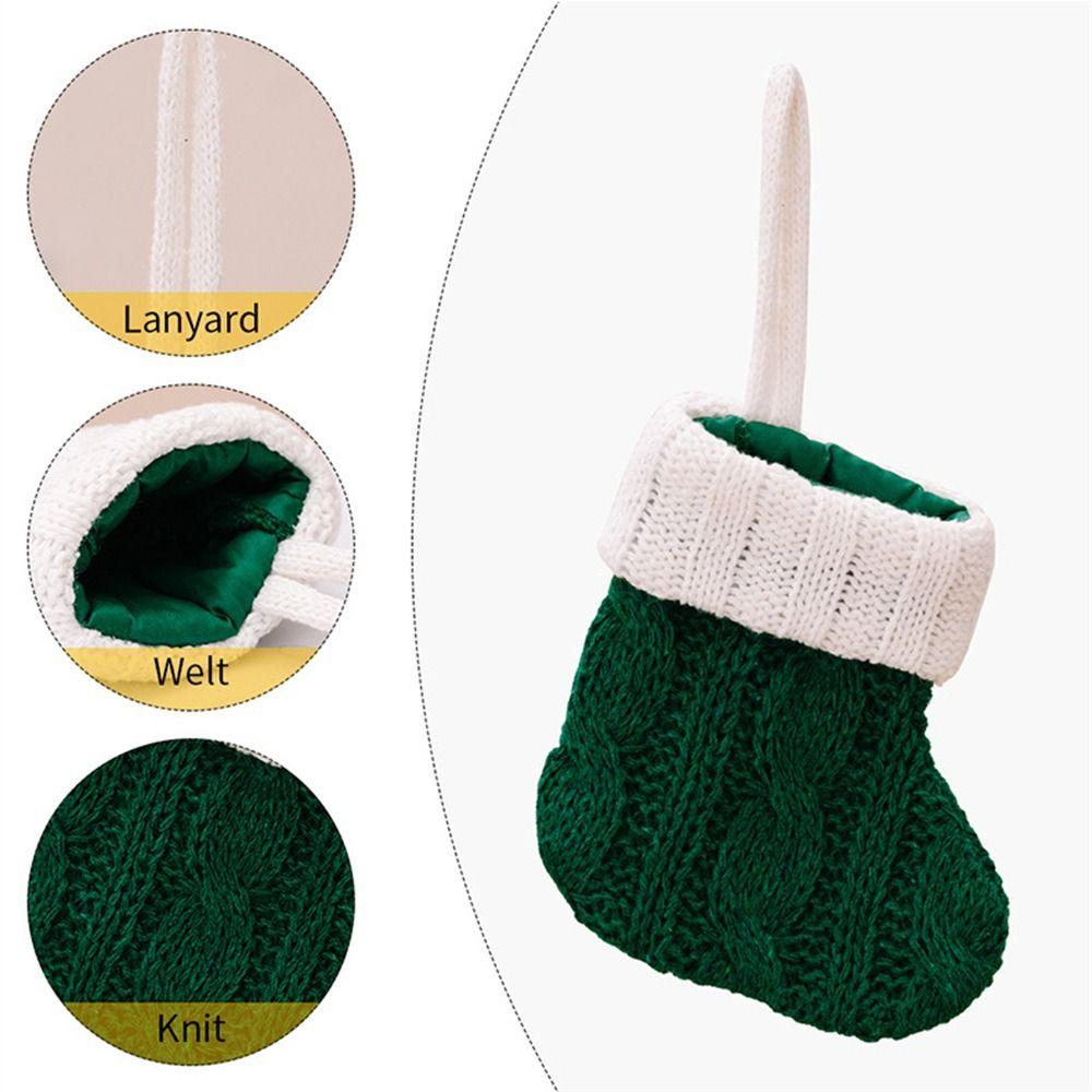 1pcs Red Christmas Knit Socks Green Christmas Cutlery Cover Xmas Candy Bag  Christmas Decorations