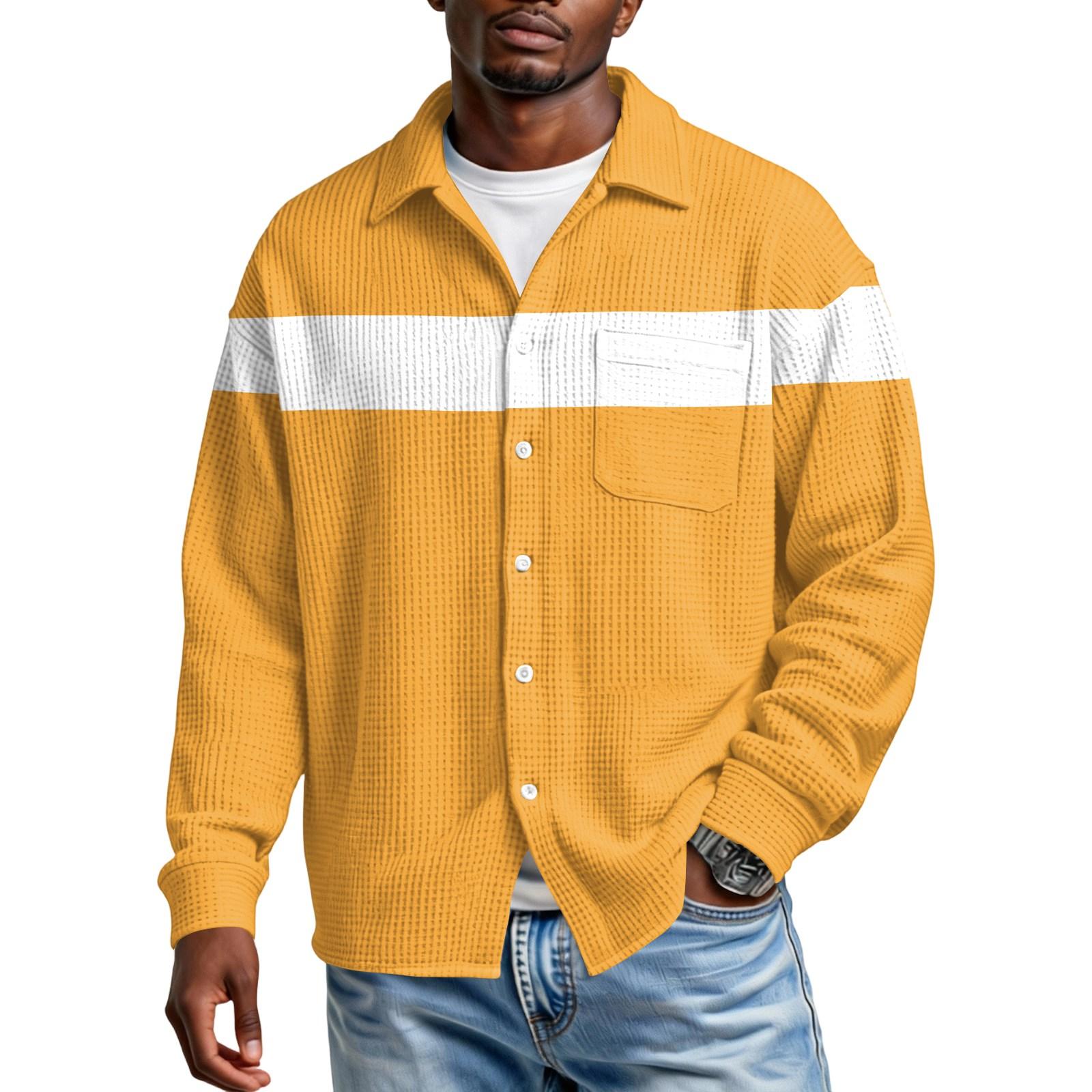 

Чоловіча повсякденна сорочка з довгим рукавом, на ґудзиках, з кишенею XL жовтий